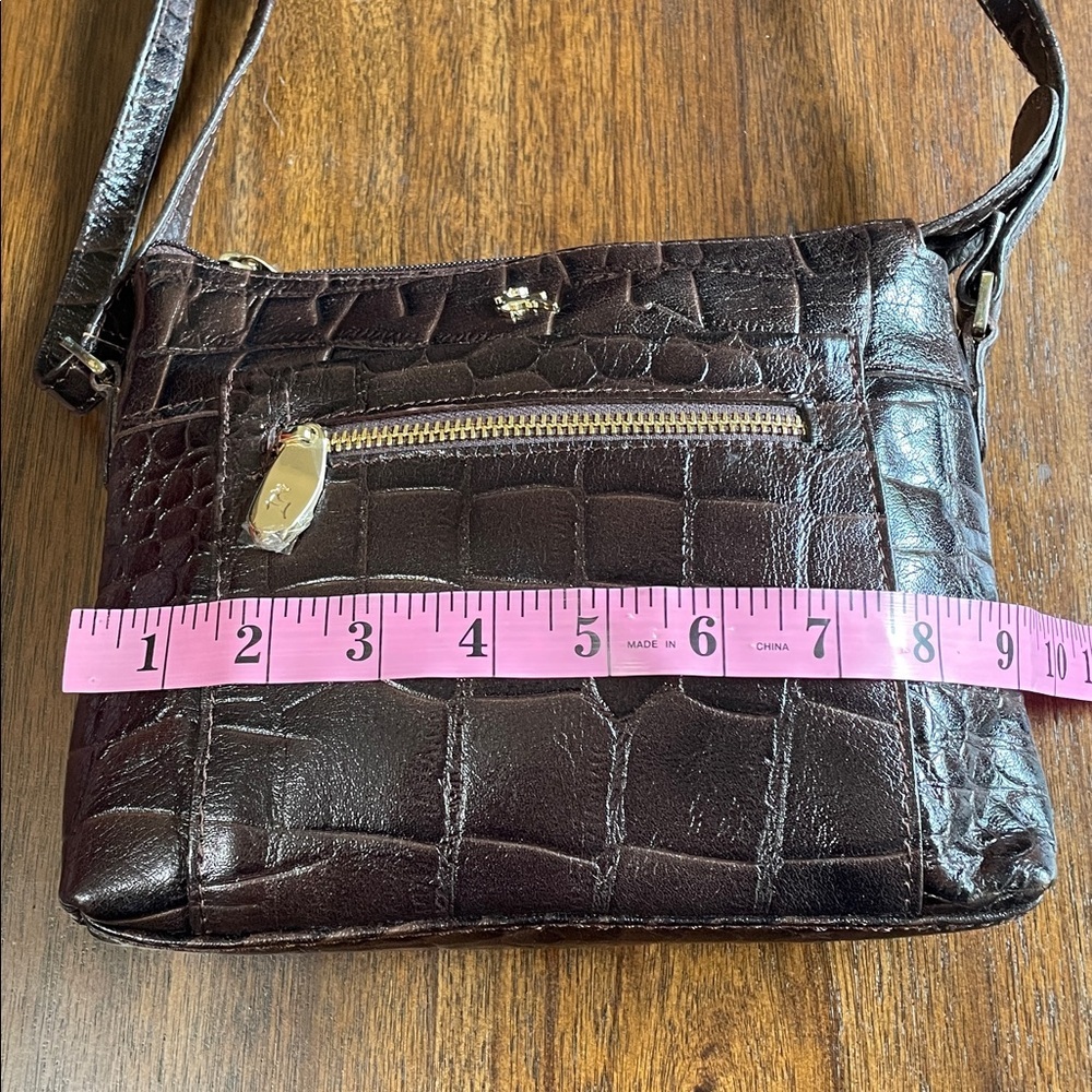 Ashwood Leather Dark Brown Croc-Embossed Crossbody Bag with Gold Accents - Picture 6 of 11